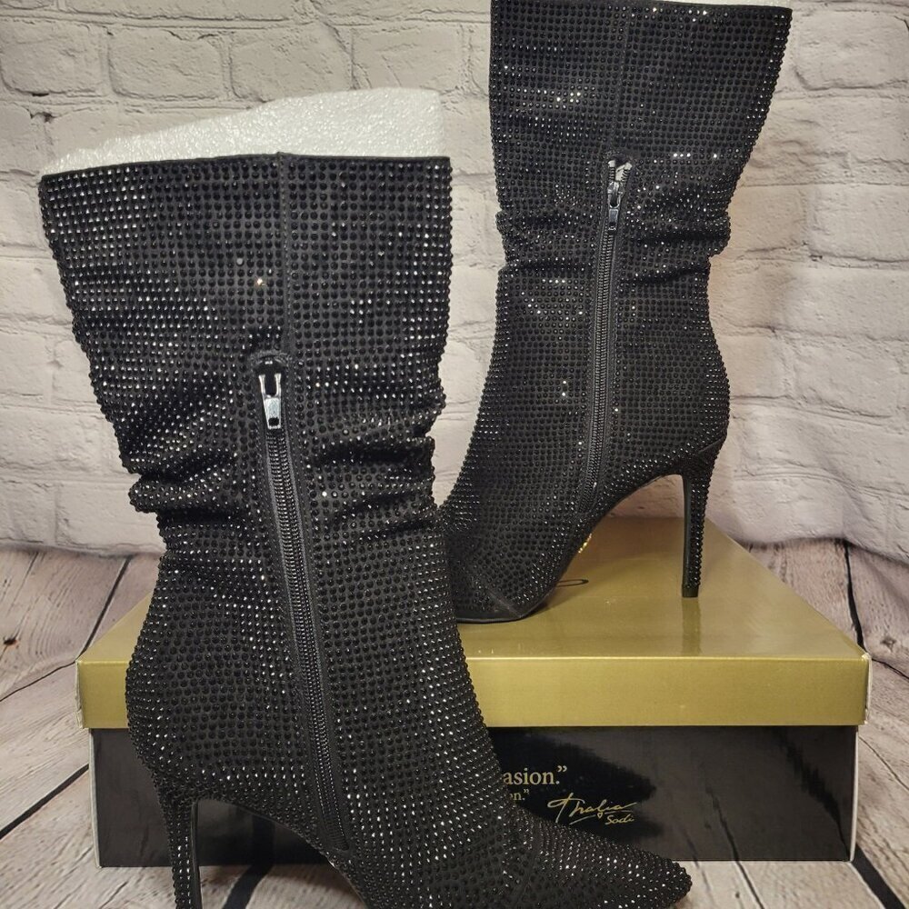 Thalia Sodi Rhinestone Raquell Pointed Toe Stiletto Boot